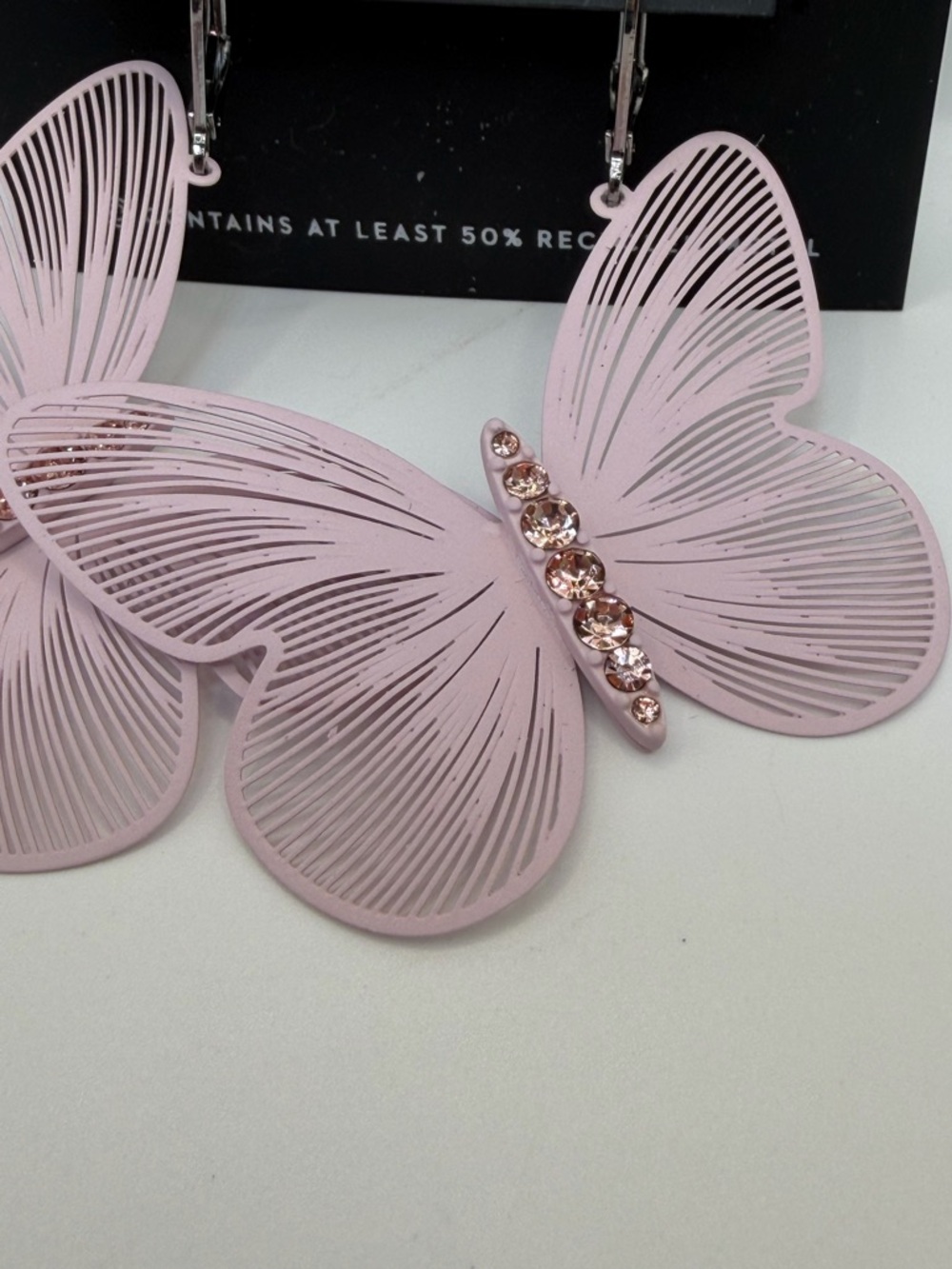 Simply Vera Vera Wang Pink Butterfly Statement Earrings NWT Rhinestone Accent - Picture 2 of 4